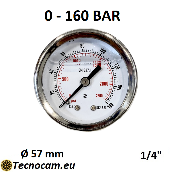Manomètre à glycérine, échelle 0-160 bar, boîtier 50 mm, raccord arrière mâle 1/4", série MAN50PCG