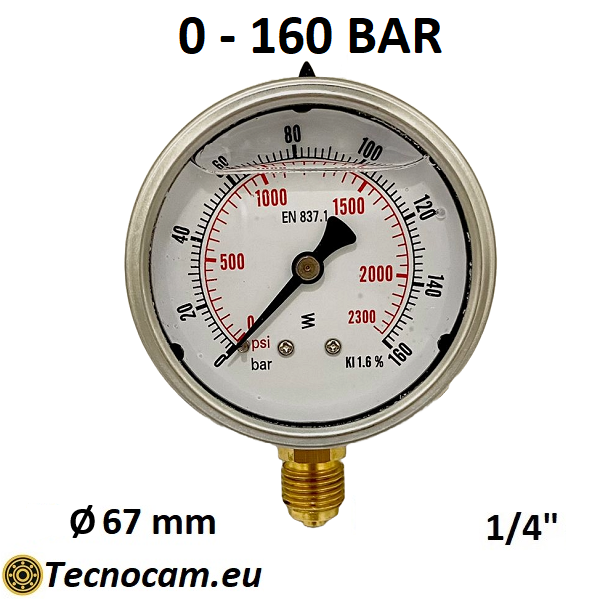 Manomètre à glycérine, échelle 0-160 bar, raccord radial mâle gaz 1/4", série MANRCG 