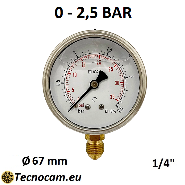 Manomètre à glycérine, échelle 0-2,5 bar, raccord radial mâle pour gaz 1/4", série MANRCG 