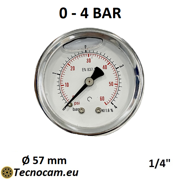 Manomètre à glycérine, échelle 0-4 bar, boîtier 50 mm, raccord arrière mâle 1/4", série MAN50PCG 