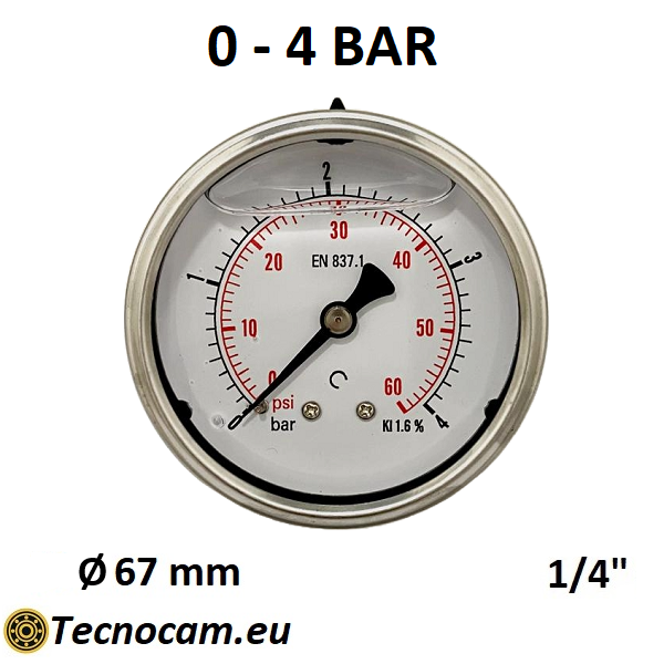 Manomètre à graduation de glycérine 0-4 bar, raccord de gaz mâle arrière 1/4" série MANPCG 