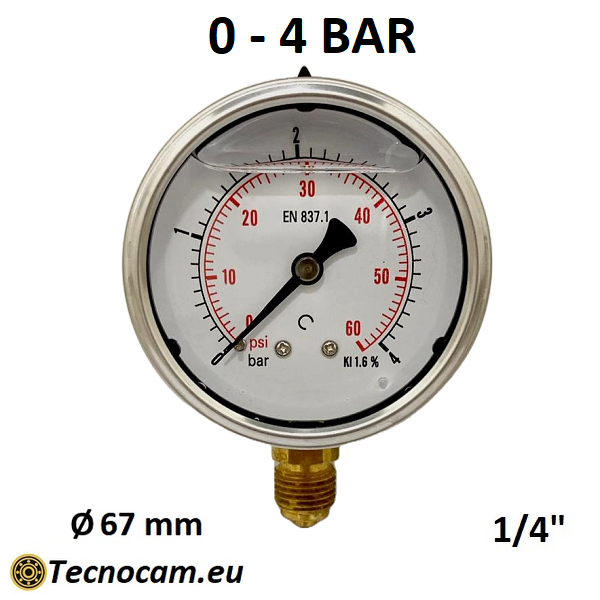 Manomètre à glycérine, échelle 0-4 bar, raccord radial mâle 1/4", série MANRCG 