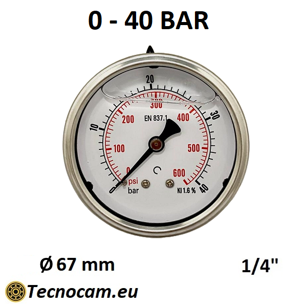 Manomètre à graduation de glycérine 0-40 bar, raccord de gaz mâle arrière 1/4" série MANPCG 