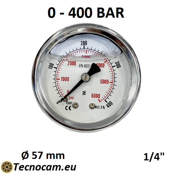 Manomètre à glycérine, échelle 0-400 bar, boîtier 50 mm, raccord arrière mâle 1/4", série MAN50PCG