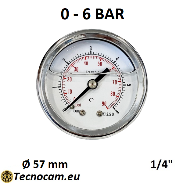 Manomètre à glycérine, échelle 0-6 bar, boîtier 50 mm, raccord arrière mâle 1/4", série MAN50PCG 