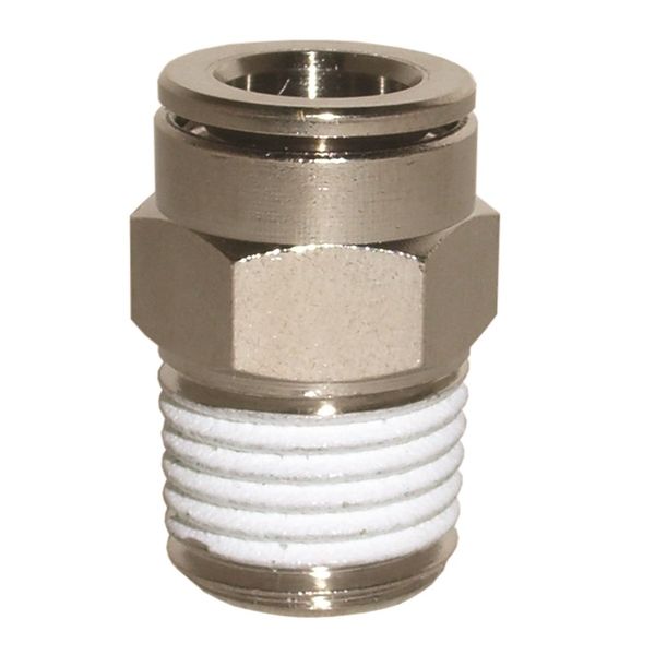 Raccordo automatico push-in diritto maschio BSPT preteflonato in ottone nichelato