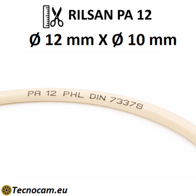 Tube Rilsan PA12 PHL 12×10 mm naturel pour air comprimé, diamètre extérieur 12 mm et intérieur 10 mm