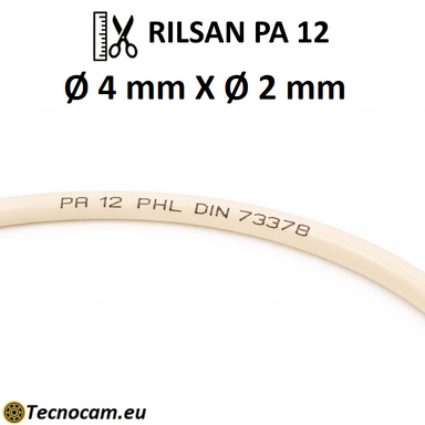 Tube Rilsan PA12 PHL 4×2 mm naturel pour air comprimé, diamètre extérieur 4 mm et intérieur 2 mm