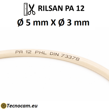 Tube Rilsan PA12 PHL 5×3 mm naturel pour air comprimé, diamètre extérieur 5 mm et intérieur 3 mm