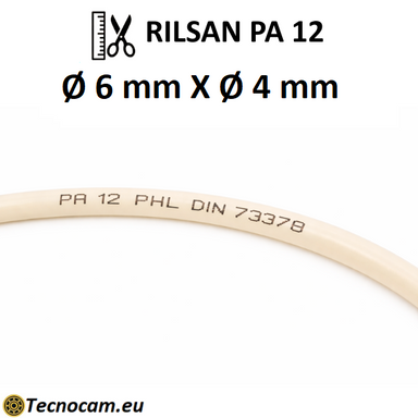 Tube Rilsan PA12 PHL 6×4 mm naturel pour air comprimé, diamètre extérieur 6 mm et intérieur 4 mm