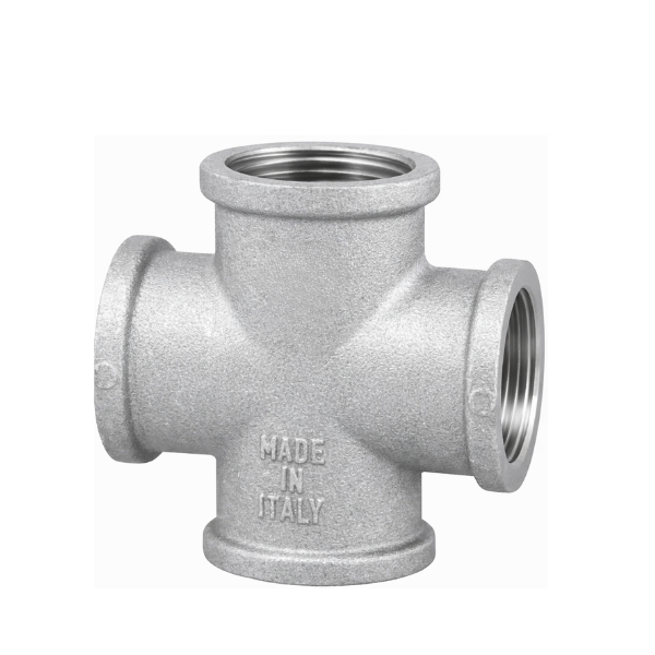 Raccordo per Idraulica Crociera a 4 Vie Femmina in Ottone Cromato Sabbiato- Serie Pesante