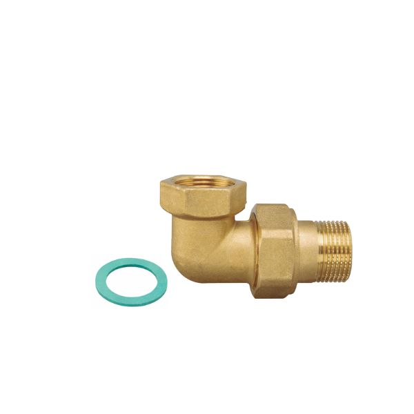 Raccordo per Idraulica Curvo 3 Pezzi Sede Piana Maschio Femmina in Ottone Giallo