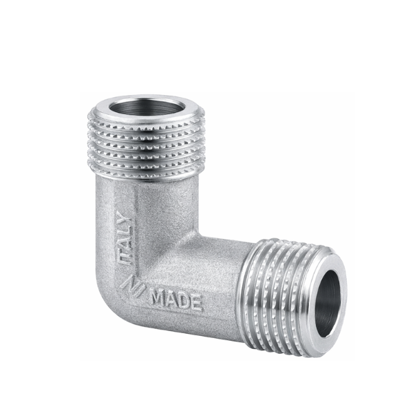 Raccordo per Idraulica Gomito 90° Maschio Maschio in Ottone Cromato Sabbiato- Serie Pesante