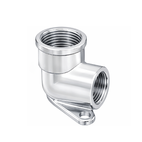 Raccordo per Idraulica Gomito Flangiato Femmina Femmina in Ottone Cromato lucido- Serie Pesante