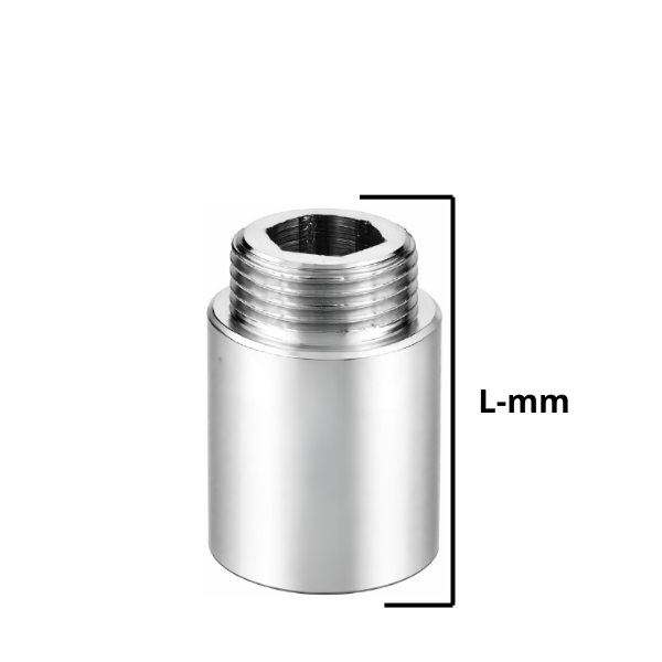 Raccordo per Idraulica Prolunga con Esagono interno in Ottone Cromato Lucido