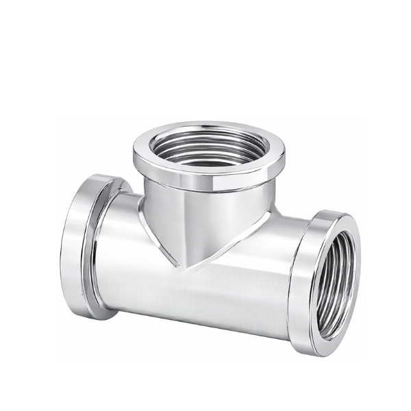 Raccordo per Idraulica Tee Femmina Femmina Femmina in Ottone Cromato Lucido