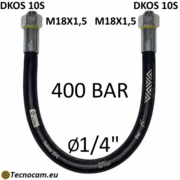 Tubo Oleodinamico Alta Pressione 1/4" 400 bar tenuta cono 24°, raccordo A) fil. MET. 10S (M18x1,5) FEM. - raccordo B) fil. MET. 10S (M18x1,5) FEM.
