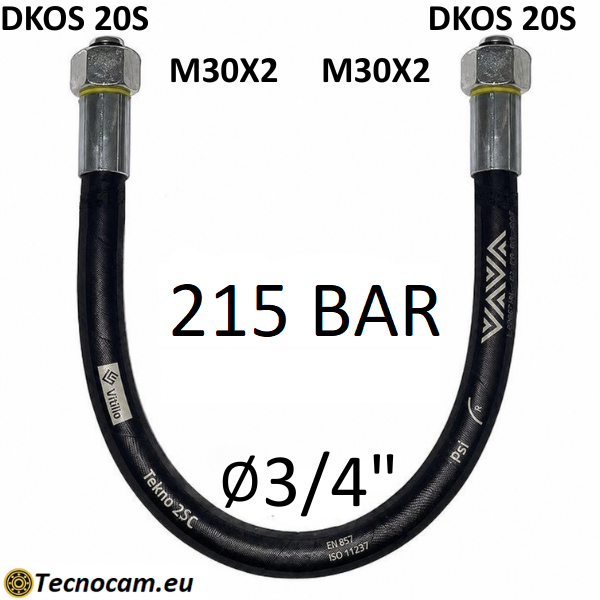 Tubo Oleodinamico Alta Pressione 3/4" 215 bar tenuta cono 24°, raccordo A) fil. MET. 20S (M30x2) FEM. - raccordo B) fil. MET. 20S (M30x2) FEM.
