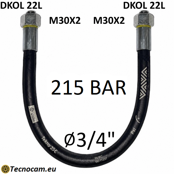 Tubo Oleodinamico Alta Pressione 3/4" 215 bar tenuta cono 24°, raccordo A) fil. MET. 22L (M30x2) FEM. - raccordo B) fil. MET. 22L (M30x2) FEM.