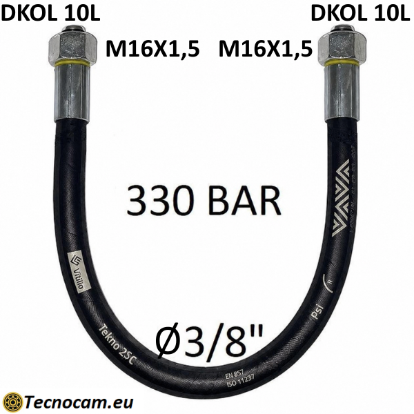 Tubo Oleodinamico Alta Pressione 3/8" 330 bar tenuta DIN 24°, raccordo A) fil. MET. 10L (M16x1,5) FEM. - raccordo B) fil. MET. 10L (M16x1,5) FEM.