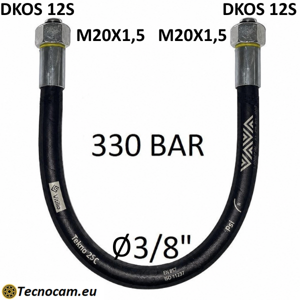 Tubo Oleodinamico Alta Pressione 3/8" 330 bar tenuta DIN 24°, raccordo A) fil. MET. 12S (M20x1,5) FEM. - raccordo B) fil. MET. 12S (M20x1,5) FEM.