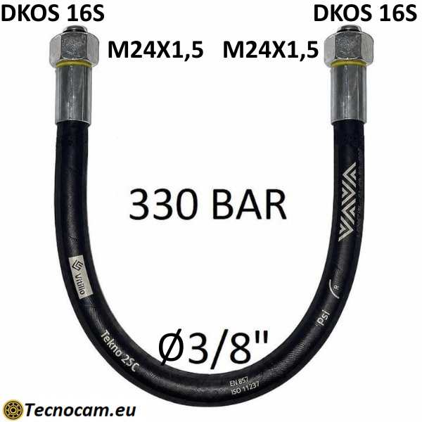 Tubo Oleodinamico Alta Pressione 3/8" 330 bar tenuta DIN 24°, raccordo A) fil. MET. 16S (M24x1,5) FEM. - raccordo B) fil. MET. 16S (M24x1,5) FEM.