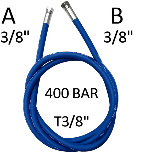 Tubo per Idropulitrici 2SC 3/8" 400 Bar tenuta cono 60°, raccordo A) fil. GAS 3/8" FEM. - raccordo B) fil. GAS 3/8" FEM.