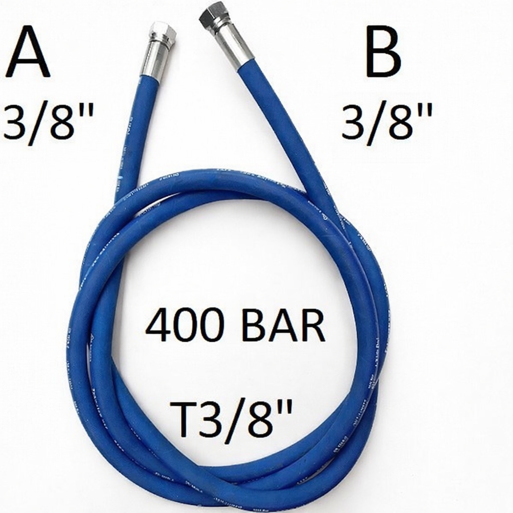 Tubo per Idropulitrici 2SN 3/8" 400 Bar tenuta cono 60°, raccordo A) fil. GAS 3/8" FEM. - raccordo B) fil. GAS 3/8" FEM.