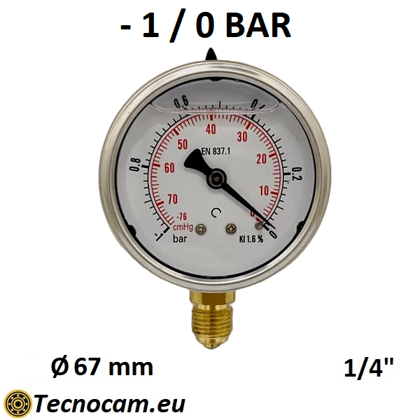 Vuotometro con GLICERINA Scala da -1 Bar a 0 Bar, Attacco Radiale Maschio Gas 1/4" serie VUOTRCG
