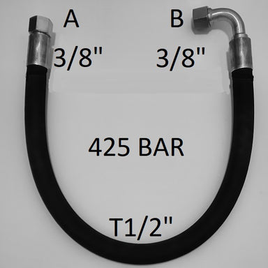 Tubo Oleodinamico ALTISSIMA PRESSIONE 1/2" 425 bar tenuta cono 60°, raccordo A) fil. GAS 3/8" FEM. - raccordo B) fil. GAS 3/8" FEM. 90° - Tecnocam Store