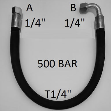 Tubo Oleodinamico ALTISSIMA PRESSIONE 1/4" 500 bar tenuta cono 60°, raccordo A) fil. GAS 1/4" FEM. - raccordo B) fil. GAS 1/4" FEM. 90° - Tecnocam Store