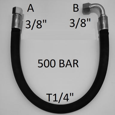 Tubo Oleodinamico ALTISSIMA PRESSIONE 1/4" 500 bar tenuta cono 60°, raccordo A) fil. GAS 3/8" FEM. - raccordo B) fil. GAS 3/8" FEM. 90° - Tecnocam Store