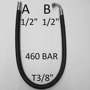 Tubo Oleodinamico ALTISSIMA PRESSIONE 3/8" 460 bar tenuta cono 60°, raccordo A) fil. GAS 1/2" FEM. - raccordo B) fil. GAS 1/2" FEM. 90° - Tecnocam Store