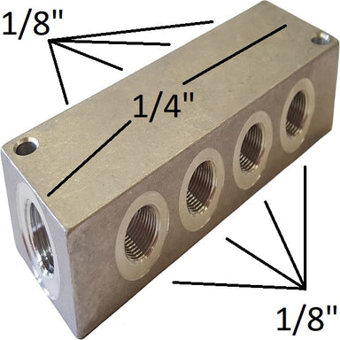 Ripartitore Doppio per Aria Compressa in Alluminio Filetti Fem. 1/4"-1/8" ST23D 4 - Tecnocam Store