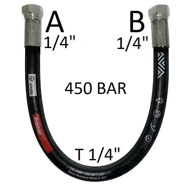 Tubo Oleodinamico Alta Pressione 1/4" 450 bar tenuta cono 60°, raccordo A) fil. GAS 1/4" FEM. - raccordo B) fil. GAS 1/4" FEM.