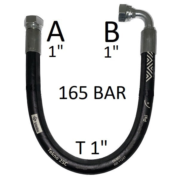 Tubo Oleodinamico Alta Pressione 1" 165 bar tenuta cono 60°, raccordo A) fil. GAS 1" FEM. - raccordo B) fil. GAS 1" FEM. 90°