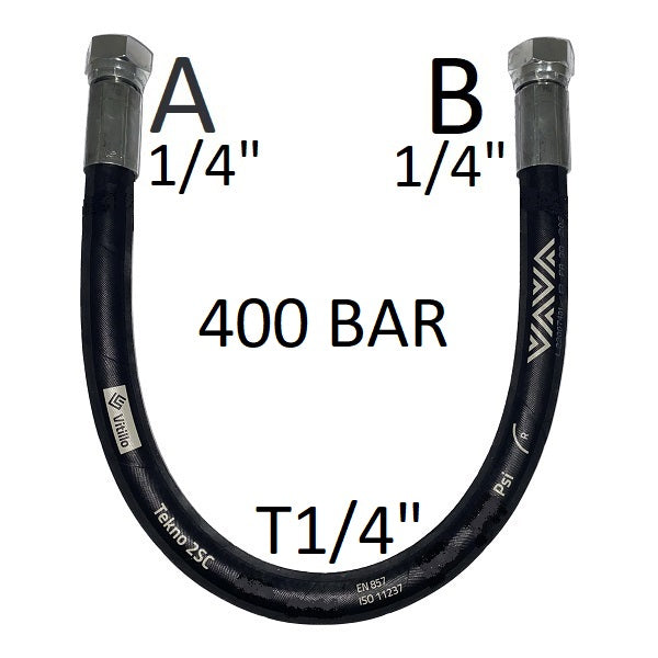 Tubo Oleodinamico Alta Pressione 1/4" 400 bar tenuta cono 60°, raccordo A) fil. GAS 1/4" FEM. - raccordo B) fil. GAS 1/4" FEM.