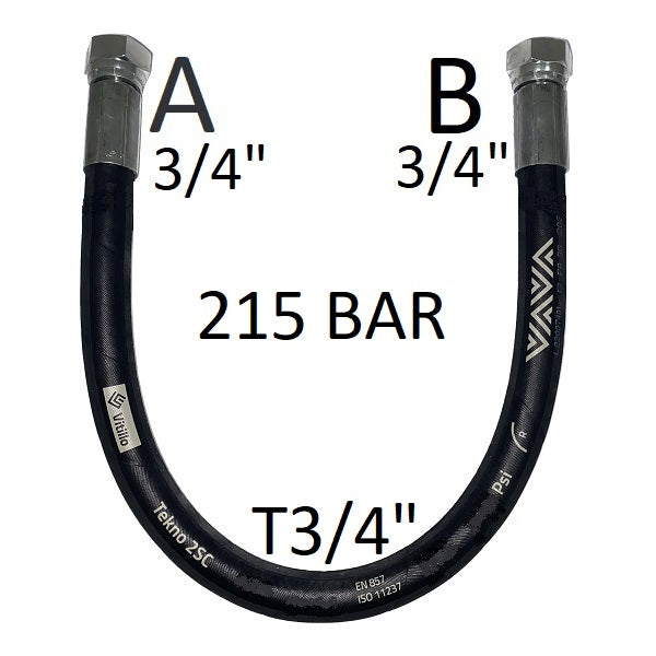 Tubo Oleodinamico Alta Pressione 3/4"  215 bar tenuta cono 60°, raccordo A) fil. GAS 3/4" FEM. - raccordo B) fil. GAS 3/4" FEM.