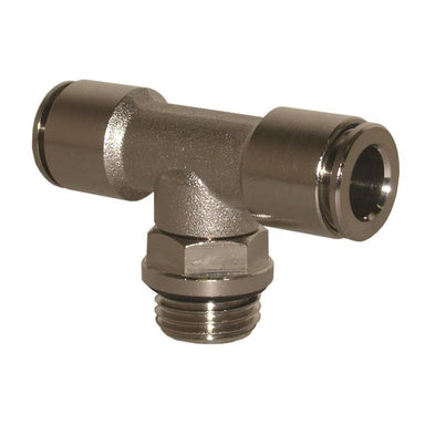 Raccordo Automatico Push-In a T Centrale Maschio BSPP Girevole in Ottone Nichelato