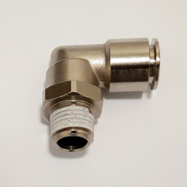 Raccordo automatico push-in a gomito maschio BSPT girevole preteflonato in ottone nichelato