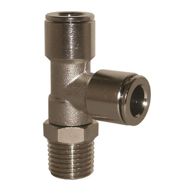 Raccordo Automatico Push-In a T Laterale Maschio BSPT Girevole in Ottone Nichelato