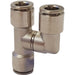 Raccordo Automatico Push-In a Y Intermedio Girevole in Ottone Nichelato